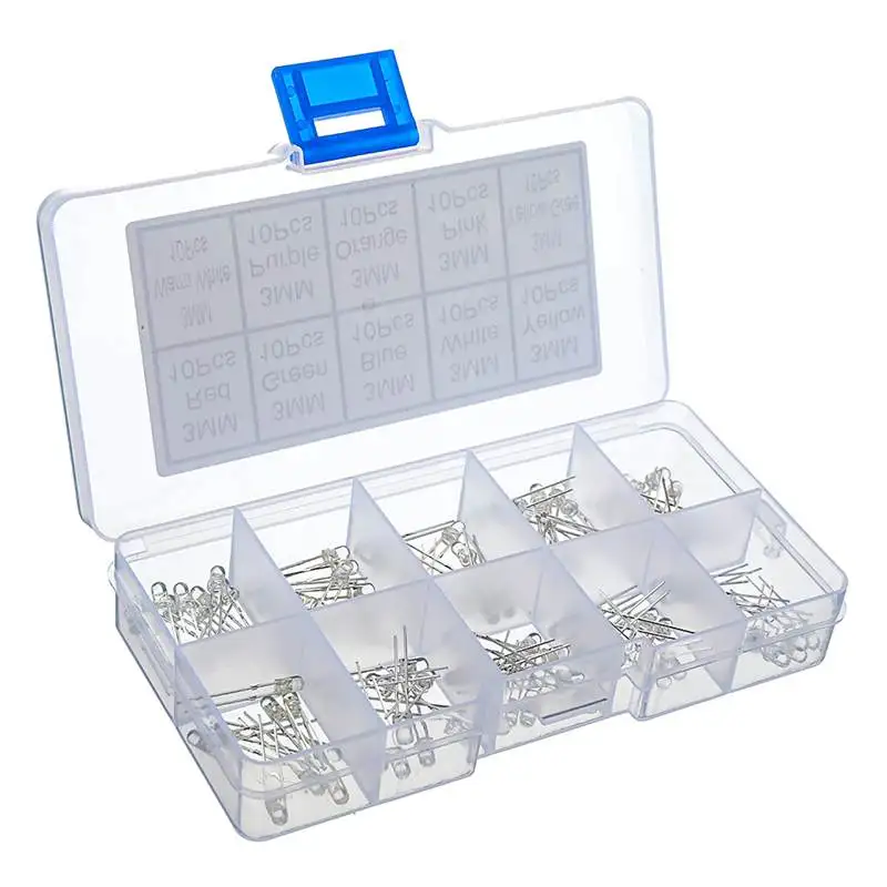 

100 шт. (10 цветов x 10 шт.) набор светодиодных диодов 3 мм 3 в комплект светоизлучающие теплый белый зеленый красный синий желтый оранжевый фиолет...