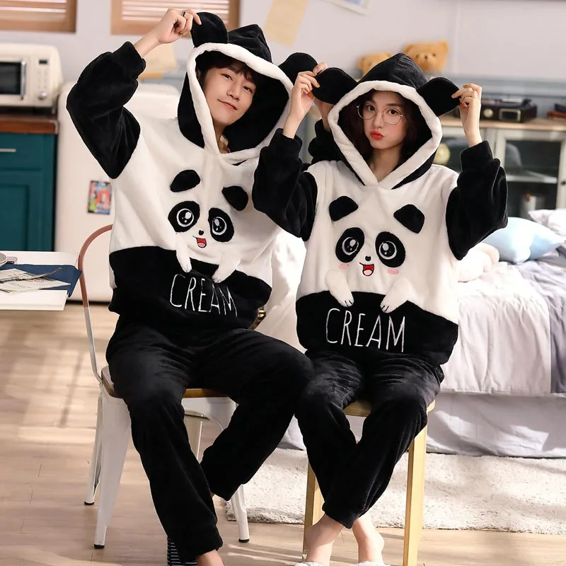 Kongfu Panda Унисекс, Пижама для взрослых и пар, Мужская зимняя бархатная одежда для сна, комплект из 2 предметов, теплая Фланелевая пижама с рисунком животных, милая домашняя одежда - Цвет: Kongfu Panda