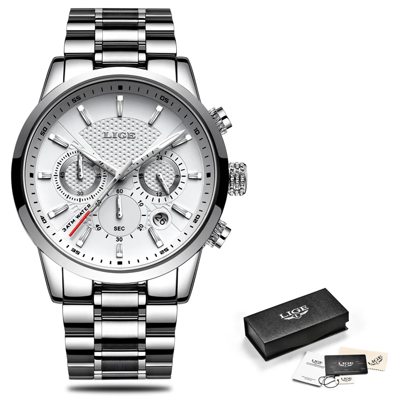

Relogio Masculino LIGE Multifunction Mens Watches Top Brand Luxury Casual Quartz Watch Men Sport Waterproof Clock Silver Watch