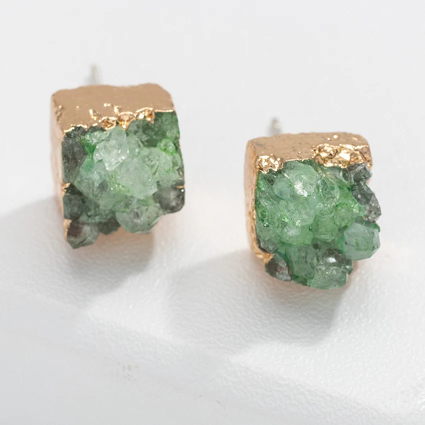 

Jaeeyin 2020 Stud Post Square Natural Raw Crystal Stone Druzy Earrings Gift Women Girl Lady