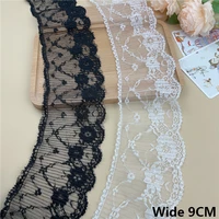 9cm wide white black mesh floral embroidered frilled lace fabric dresses cuffs skirts hemlines curtains diy sewing fringe decor