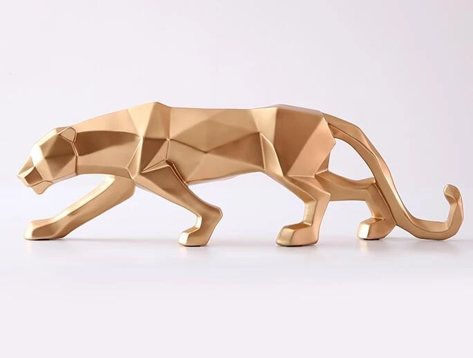 

48cm Modern Abstract Golden Panther Sculpture Geometric Resin Leopard Statue