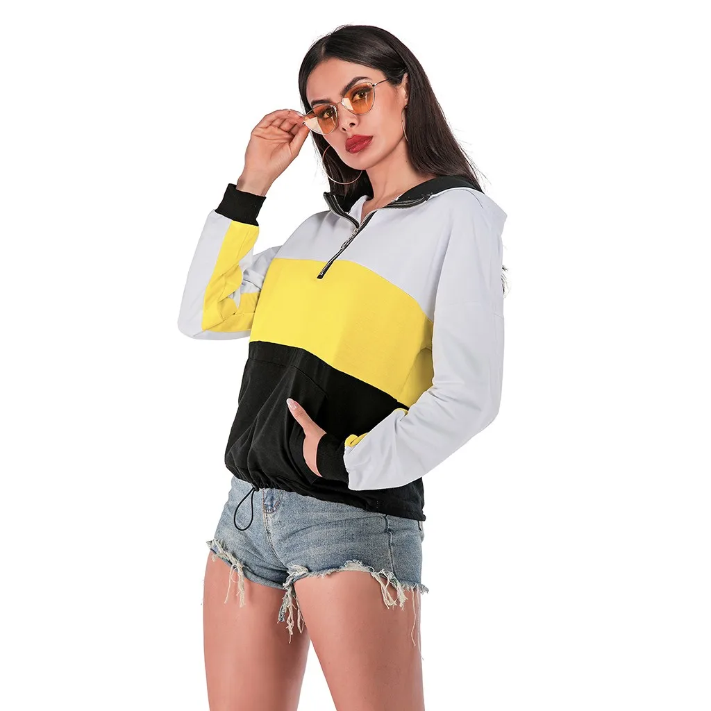 Women's hoodie sweatshirt Sweatshirt strange KLV 2019 Fashion Long Sleeve Studded Color Contrast Loose Sweatshirt9.5 | Женская