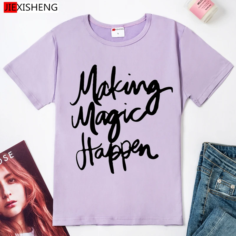 Футболка женская хлопковая с принтом волшебство происходит|making magic happen|printing