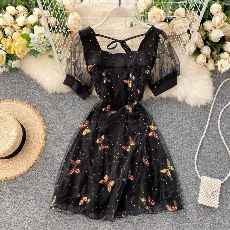 Женская мода 2020 новое летнее элегантное платье в сеточку с бабочками женское