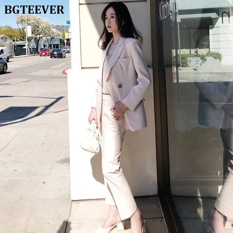 Комплект брючный BGTEEVER Женский модный синий пиджак и брюки-карандаш рабочая