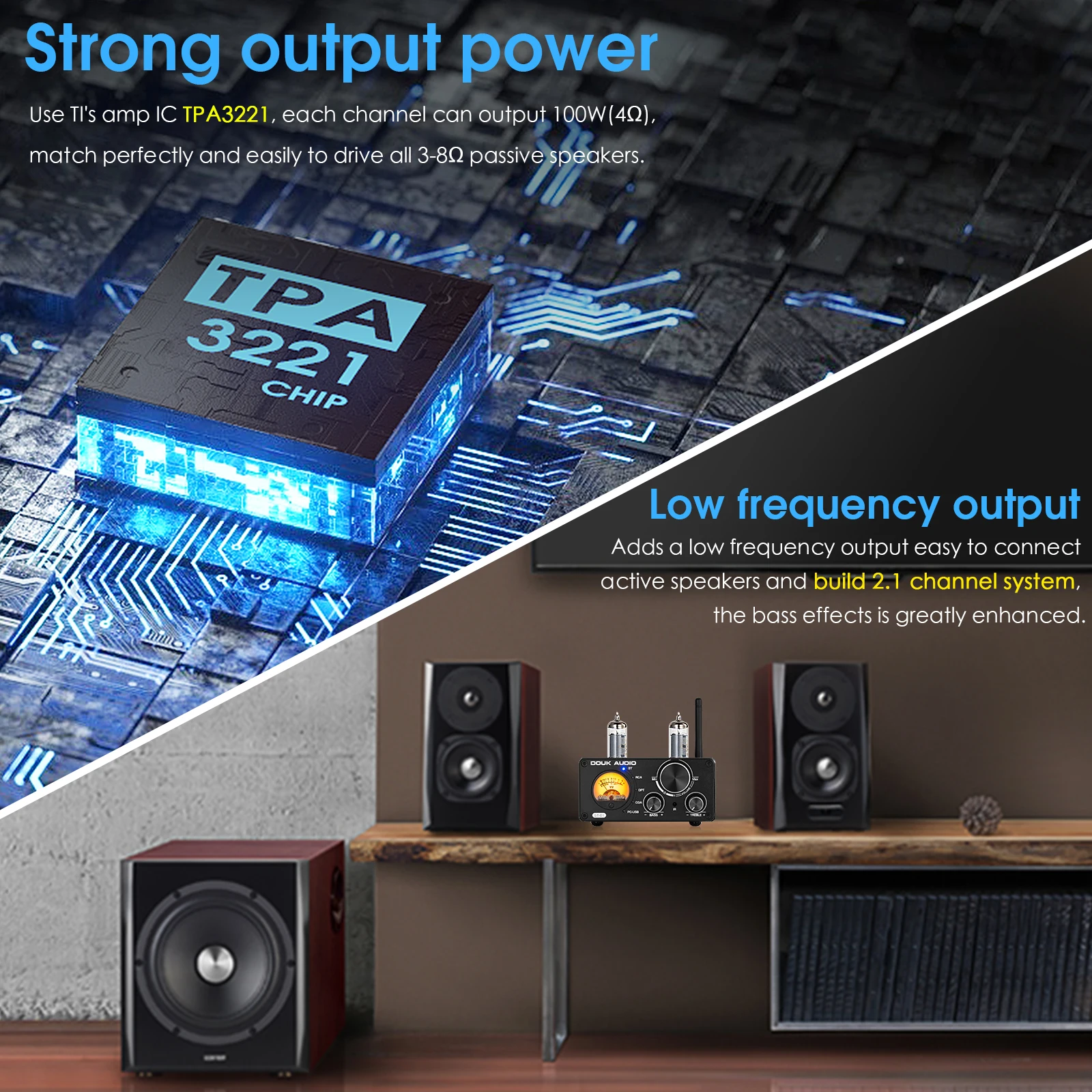 Вакуумный стереоприемник Douk Audio HiFi Bluetooth 5 0 USB DAC COAX/OPT Digital Amp VU Meter 100 Вт + |