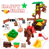 big size building blocks farm work scene horse cow rabbit animals accessories bricks compatible with cart trailer toys for kids