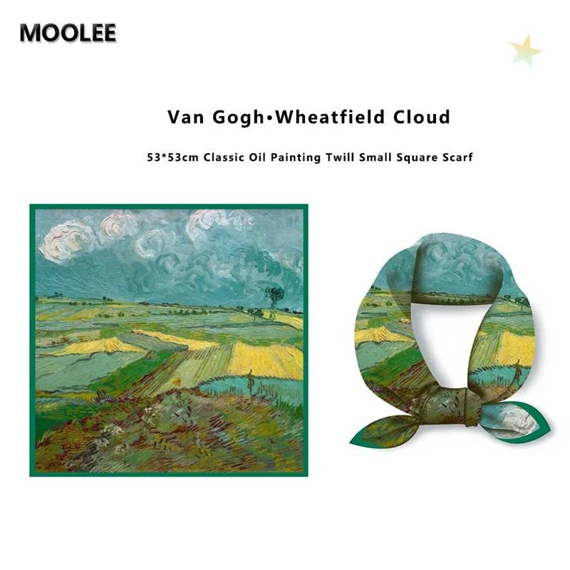 

Роскошная повязка на голову Ван Гога Wheatfield Cloud 53x53 см квадратные шарфы масляная живопись Шарф для сумки Профессиональный шейный платок