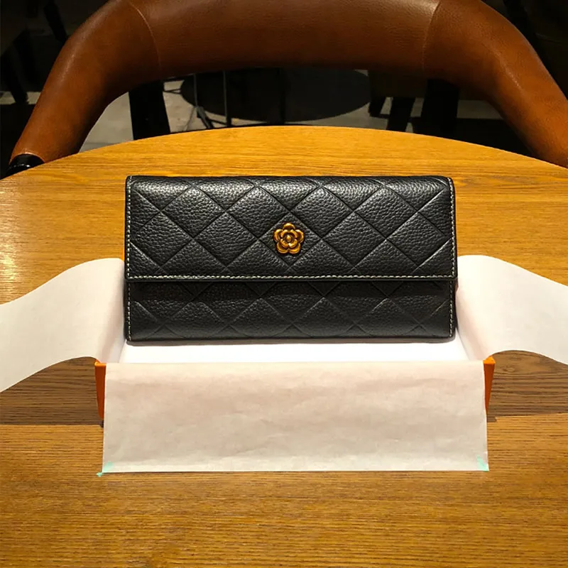 

Luxury Top Quality CF Design Purse Women Hasp Wallets Cow Leather Female dobble Purse Long Womens Wallets Ladies Clutches
