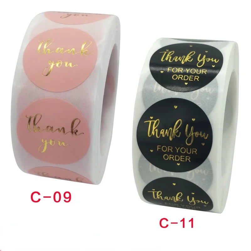 

500pcs/roll Pink Black Hot Stamping THANK YOU Sticker Bronzing Sealing Stickers Envelope Gift Wedding Birthday Store Supplies