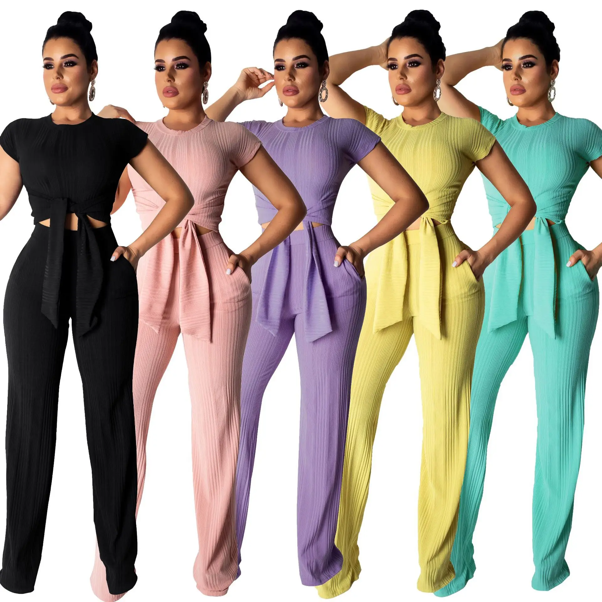 

2021 Summer New Style Sexy Elegant Temperament Ladies Wild Personality Fashion Casual Short Sleeve Two Piece Suit