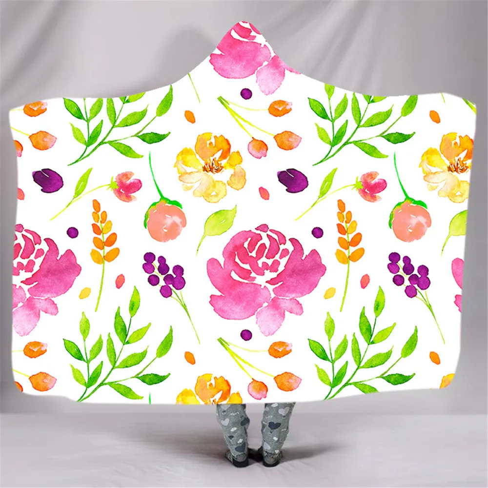 Мягкое одеяло с цветочным принтом розы теплое шерстяное бархатное капюшоном