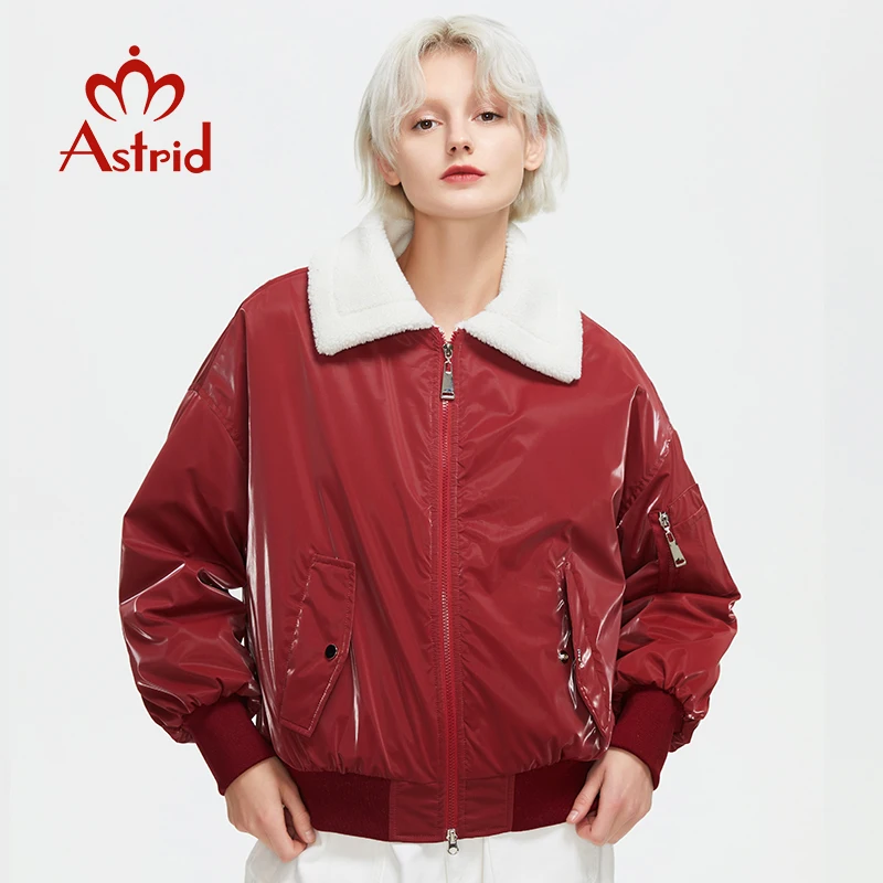 Astrid 2022 Women's autumn winter jacket woman parkas female Overcoat Red padded coats Fashion Fur leather Outerwear girls