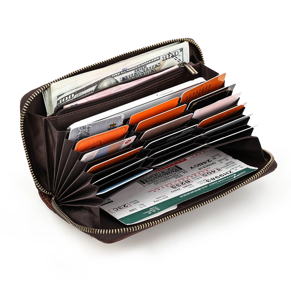 

CONTACT'S Genuine Leather Wallet Men MultiFunction Long Purse Coin Pocket Passport Cover For Men Card Holder Clutch Bag Portfel