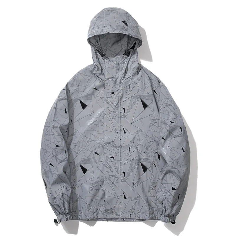 

Coats for Men Graffiti Reflective Windproof Waterproof Windbreaker Leisure Hip Hop Punk Clothes Luminous Nocturnal Biker Jacket