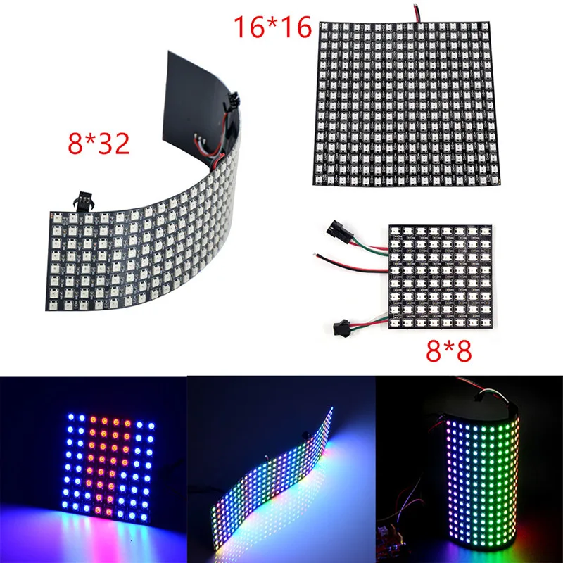 16x16 8x32 8x8 светодиодный пиксели WS2812B панель цифровая Гибкая SK6812 светодиодный панель индивидуально адресуемый полный цвет мечты DC5V черный
