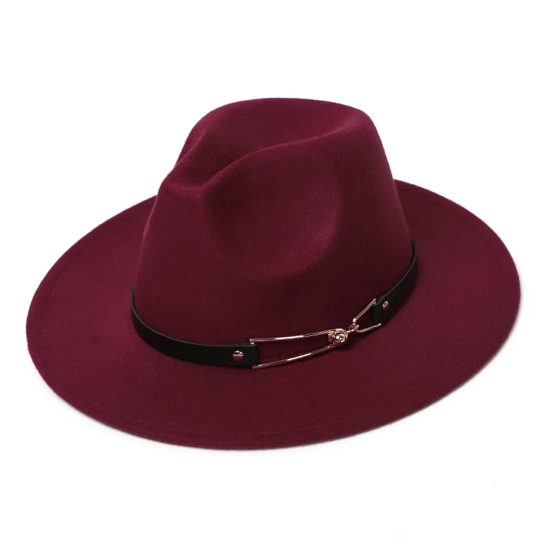 Зимние фетровые шляпы «Fedora» мужские Имитация шерсти церковная Осенняя мода широкие шляпы женские фетровые шляпы - Цвет: Wine