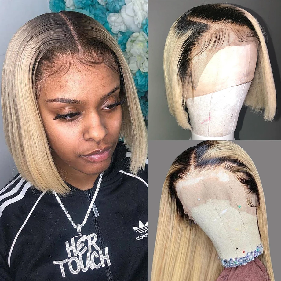 Парики из светлых волос 1b 613 Ombre Bob парики спереди короткие прямые человеческие