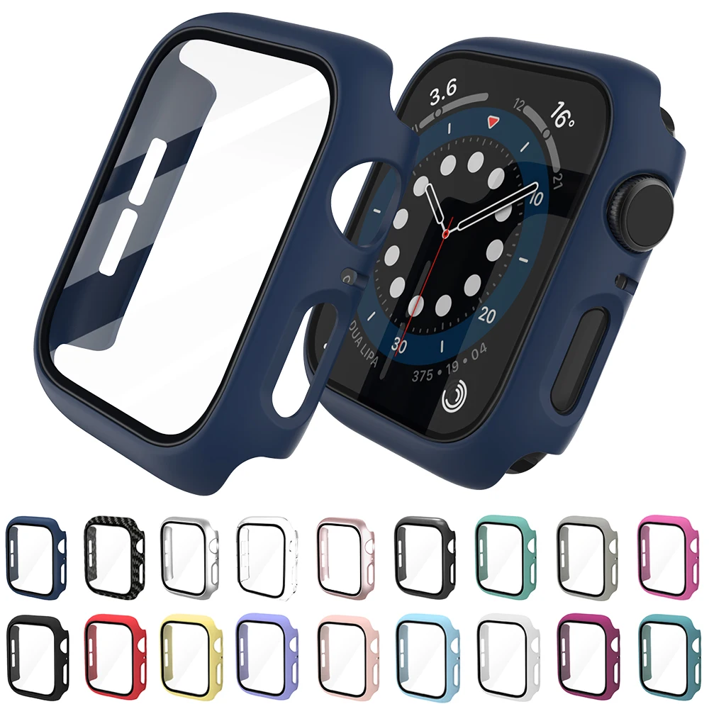 360 Full Bumper Frame Matte Hard Case for Apple Watch 7/6/SE/5/4/3/2/1 Cover Tempered Glass Film for iWatch 41MM 45MM 40MM 44MM