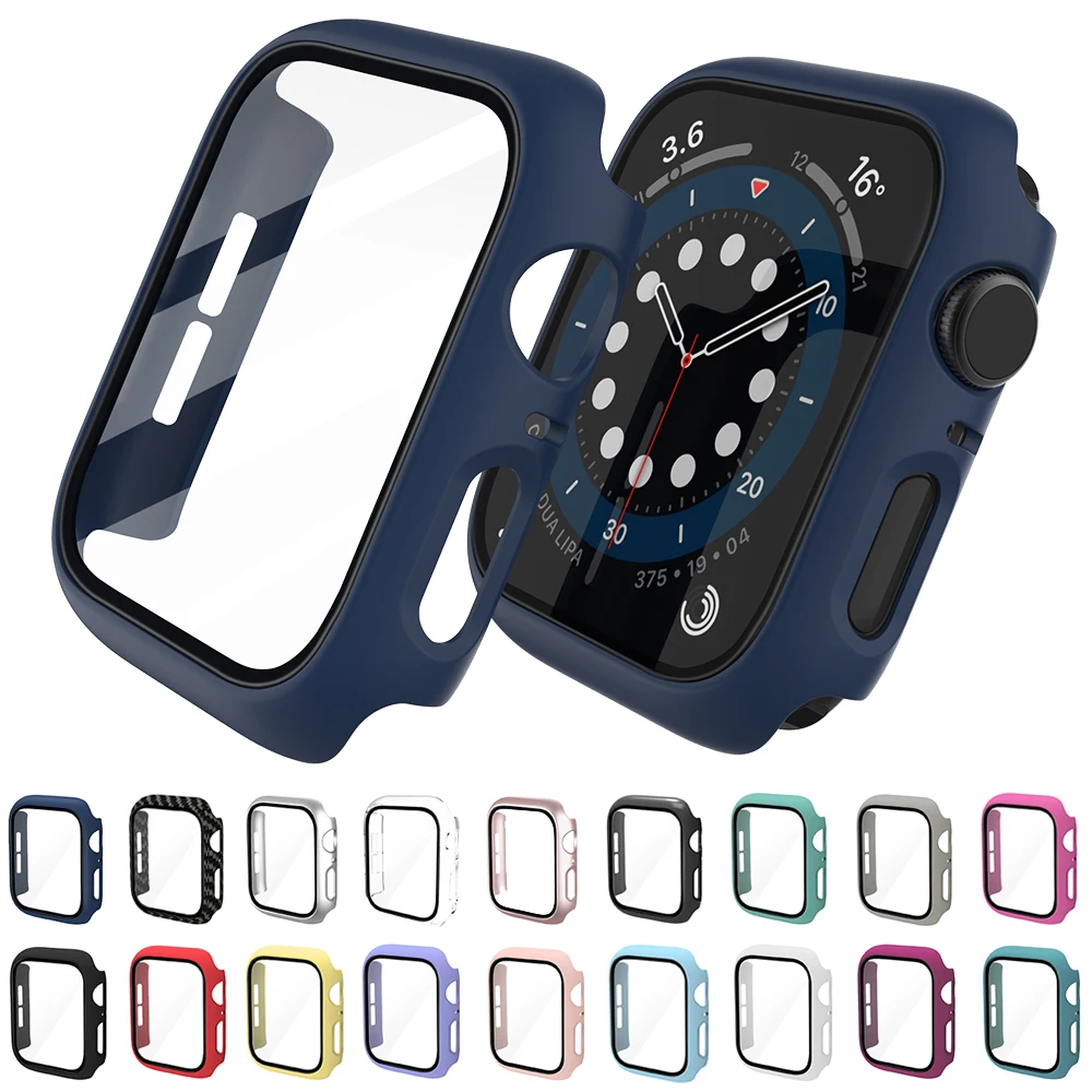 Матовый Жесткий чехол-бампер для Apple Watch 7/6/SE/5/4/3/360 защитная пленка из закаленного