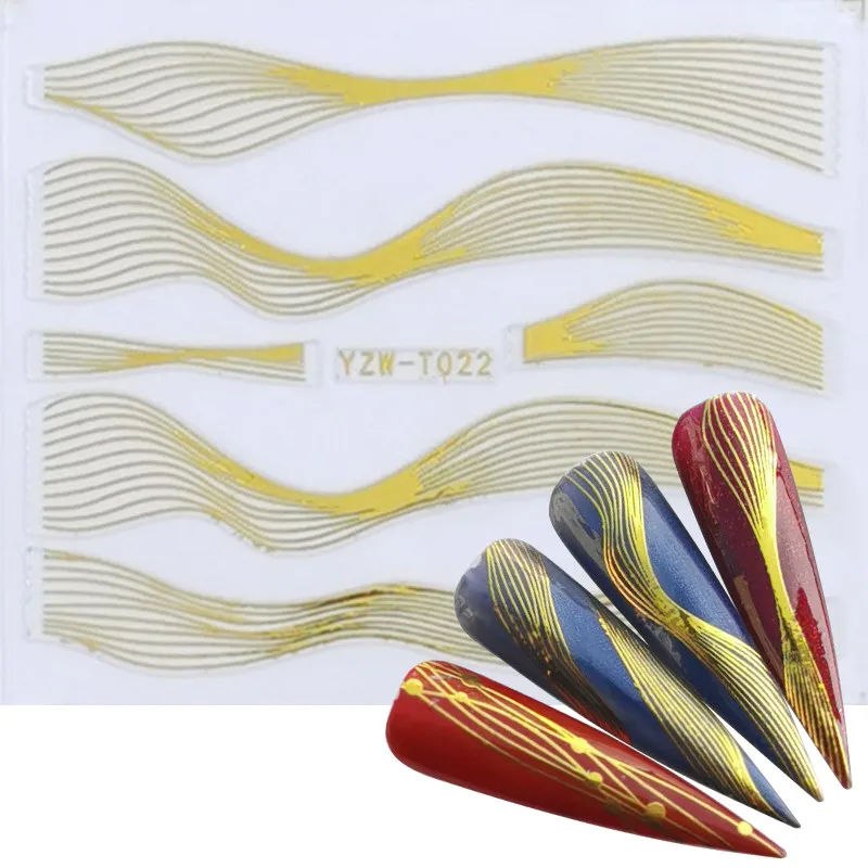 

3D Curved Stripe Lines Slider Nail Adhesive Sticker Wraps Metal Wave Stripes Tape for Nails Gold Manicure Designs Tips
