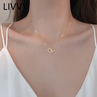 livvy silver color zircon square interlocking pendant necklace for women light luxury birthday gift elegant jewelry