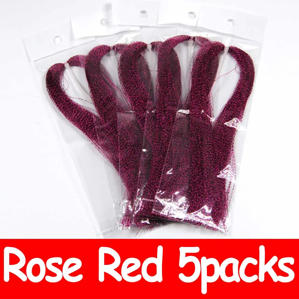 Rose Red 5 packs Wifreo 5 упаковок Flashabou Голографическая мишура для ловли нахлыстом, завязывающаяся кристальная светящаяся струнная приманка с крючками для изготовления рыболовного материала розового цвета - Цвет: Rose Red 5 packs
