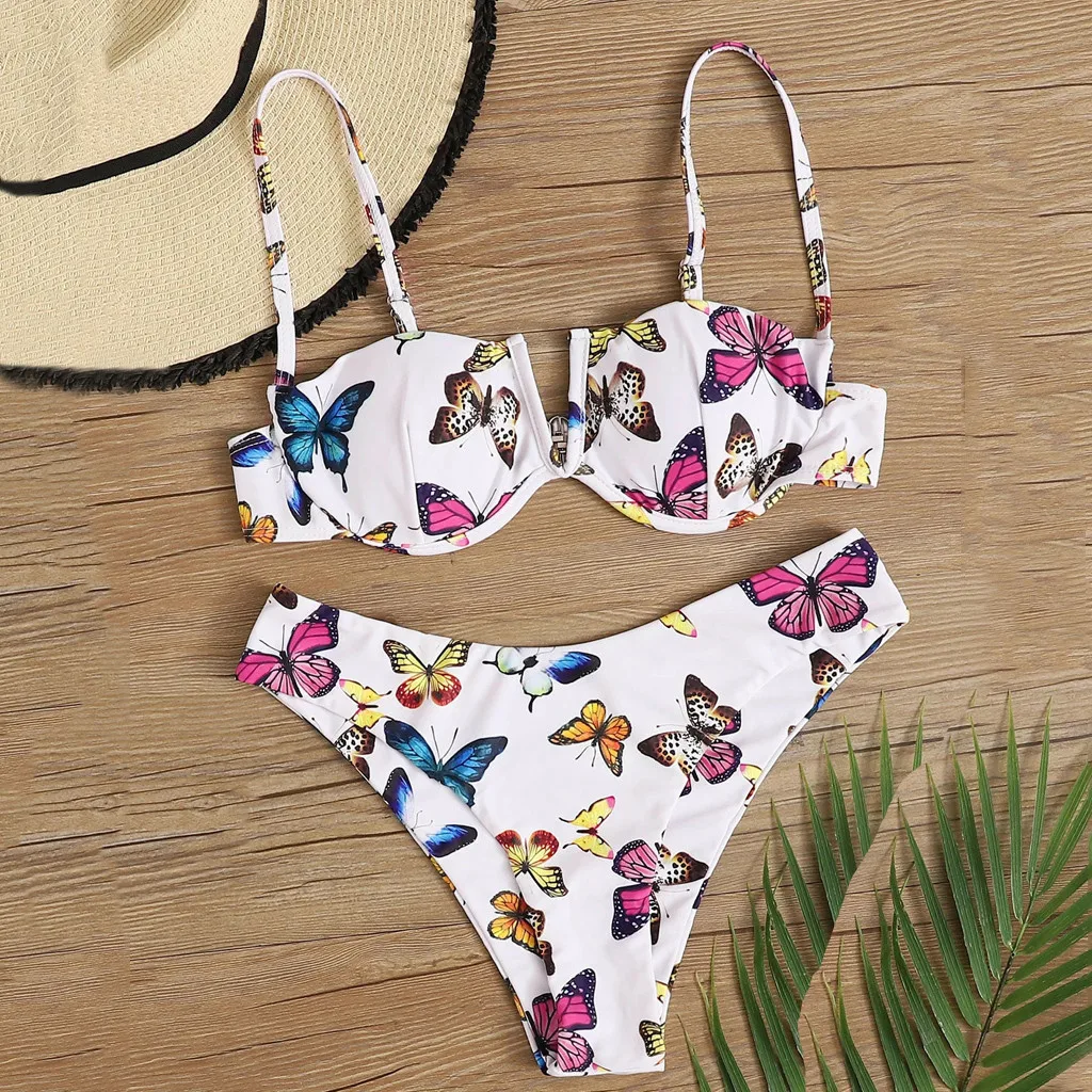 

Women Butterfly Print High Waist Two Pieces Bikini Beachwear Swimsuit Swimwear Women 2020 Sexy Bikini Set Mujer Bathing Suit