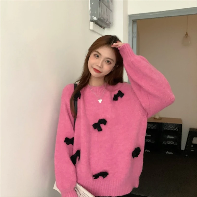 

Women's Bowknot Design Sense Versatile Pullover Knitted Sweater
