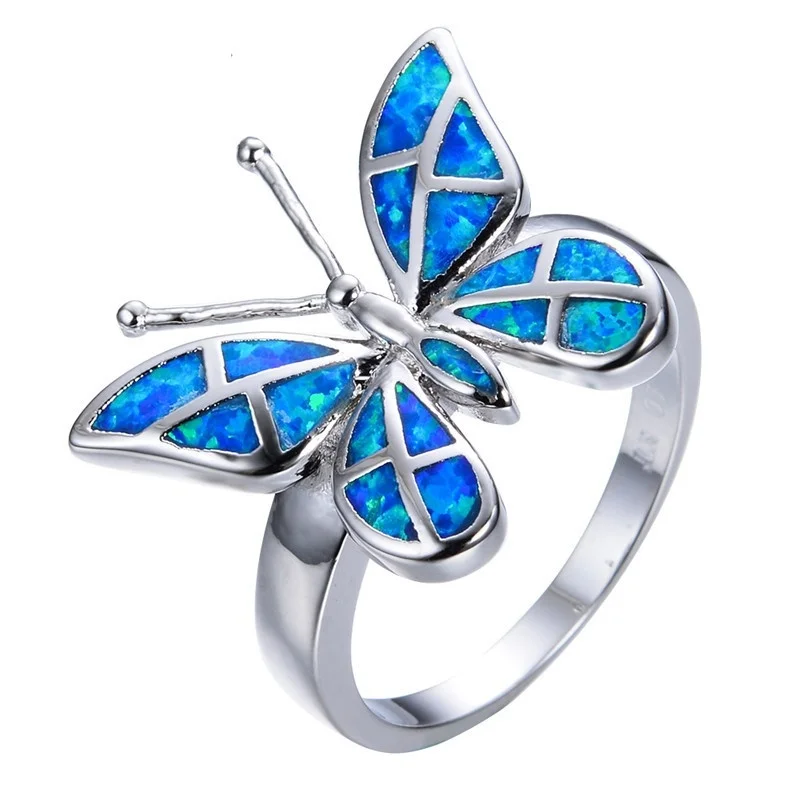 

Gift Charm Accessories Jewelry Gift Butterfly Noble Temperament Fashion Blue Fire Ring Female Popular Romantic Banquet Wedding