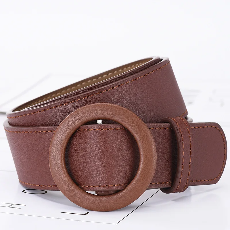 2020 ремень с круглой пряжкой женские широкие ремни из искусственной кожи без игл