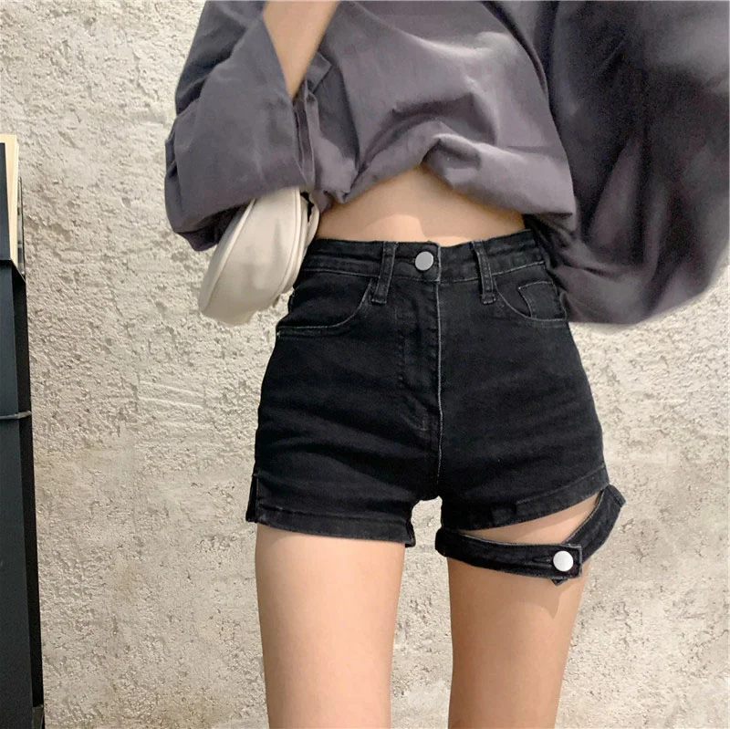 

2021women's Clothing Spring New High Waist Ripped Design Denim Shorts Wide Leg Slimming Hot Pants Ins Fashion