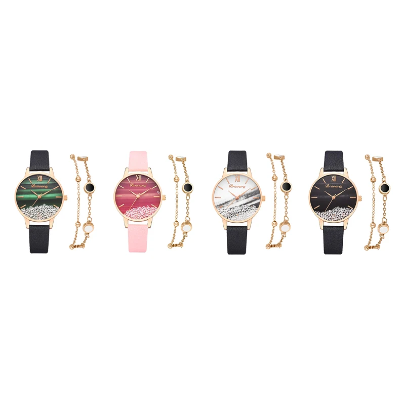 

2021 NEW Watch Set Women 2pcs Woman Quartz Wristwatch Leather Ladies Bracelet Luxury Watch Casual Gift For Girlfriend