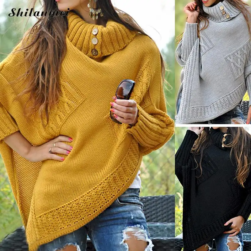 2019 Модный женский вязаный свитер пуловер средней длины с рукавом летучая мышь