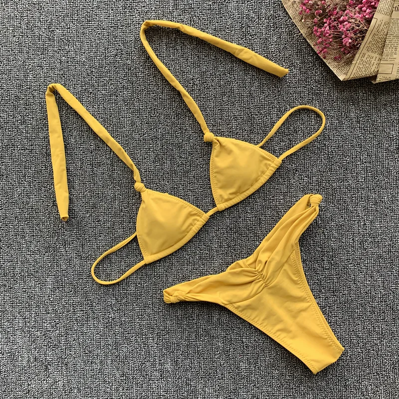 

C2021 New Sexy Brazilian Thong Bikini Mujer Swimwear Women Bandage Solid Swimsuit Micro Bikini Set Summer Beachwear Swimsuit