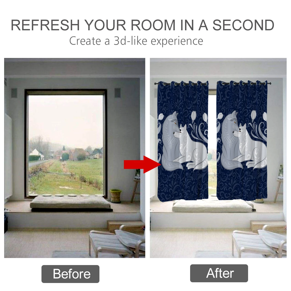 

3D Window Curtains cortinas de dormitorio Fox Animals Bedding Room Home Decor Tapestry Wall Carpet Drapes Cotinas rideau salon