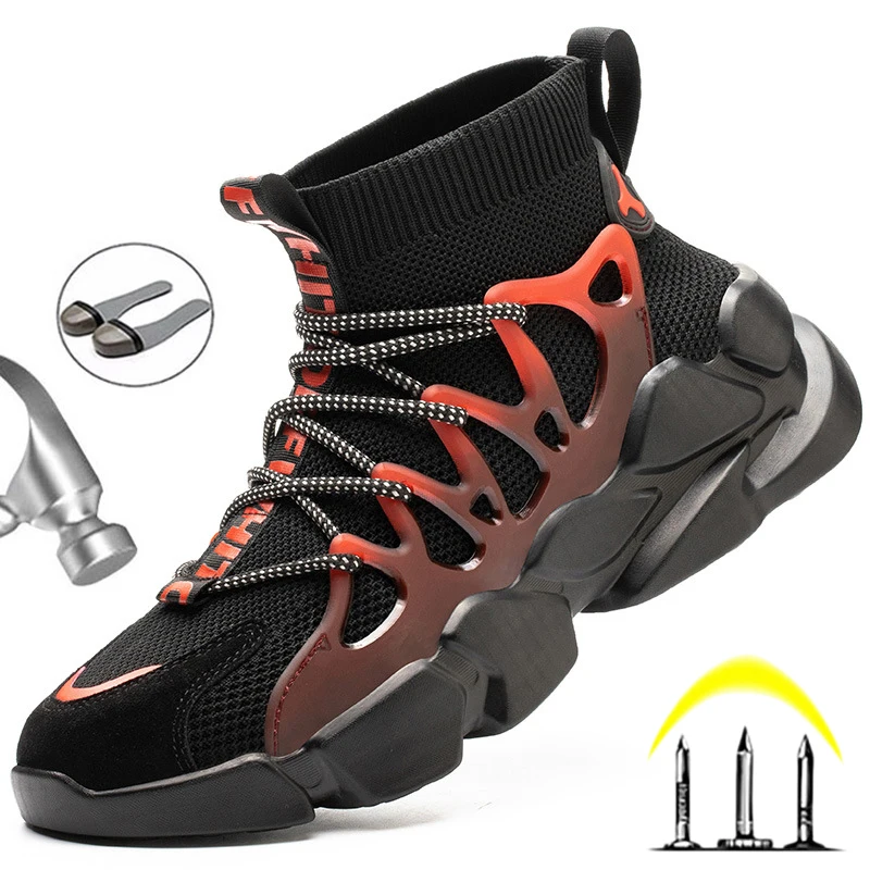 

2021 High Top Work Shoes Men's Safety Boots Breathable Work Sneakers Anti-puncture Work Boots Men's Safety Shoe For Men Footwear