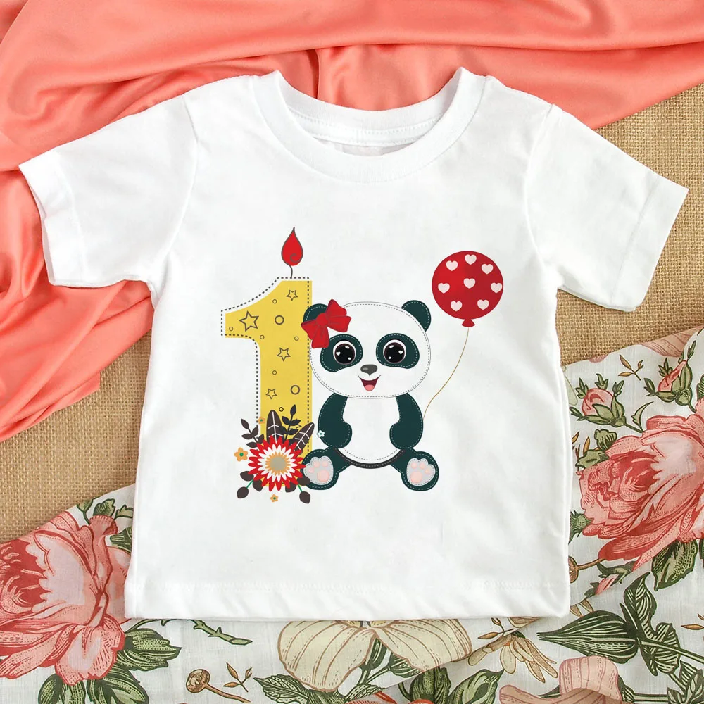 Cumplea&ntilde;os T camisa n&uacute;mero 1-8 lindo dibujos animados de Panda camiseta de las muchachas de los ni&ntilde;os del beb&eacute; Tops ni&ntilde;os ropa presente env&iacute;o de la gota-0