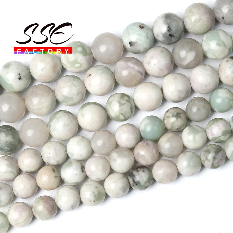 

Green White Jades Beads Natural Stone Round Loose Spacer Beads For Jewelry Making DIY Bracelet Accessories 4 6 8 10 12mm 15"inch