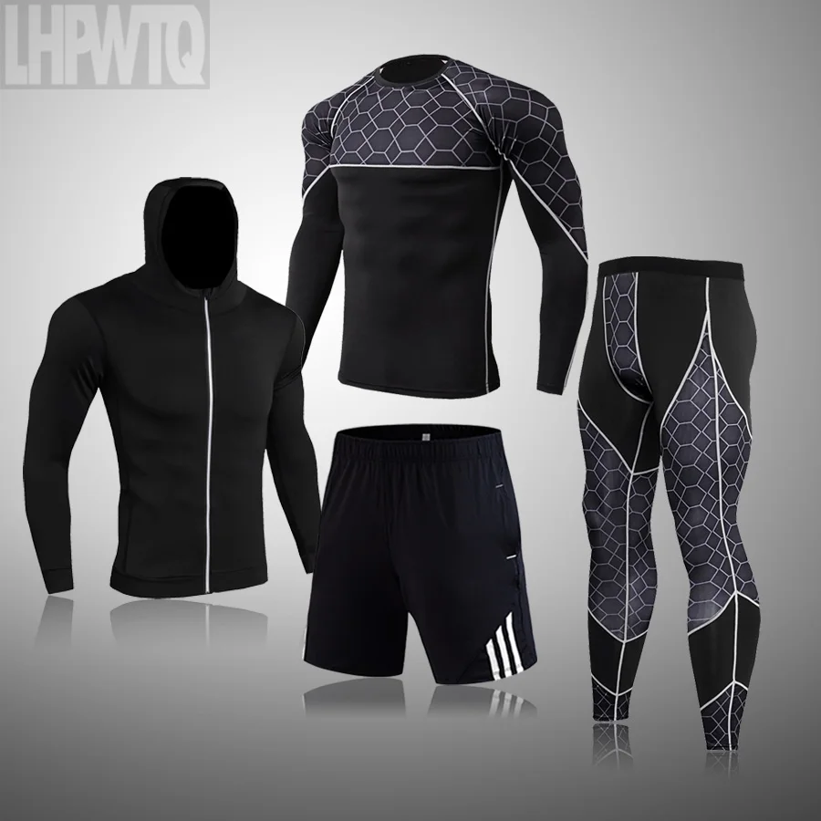 4 шт./компл. сжатия для мужчин спортивные костюмы быстросохнущая одежда бега с