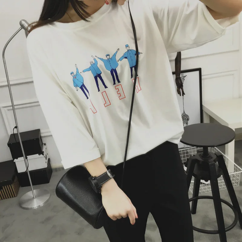 Повседневная Свободная Женская футболка с надписью Halajuku в Корейском стиле |