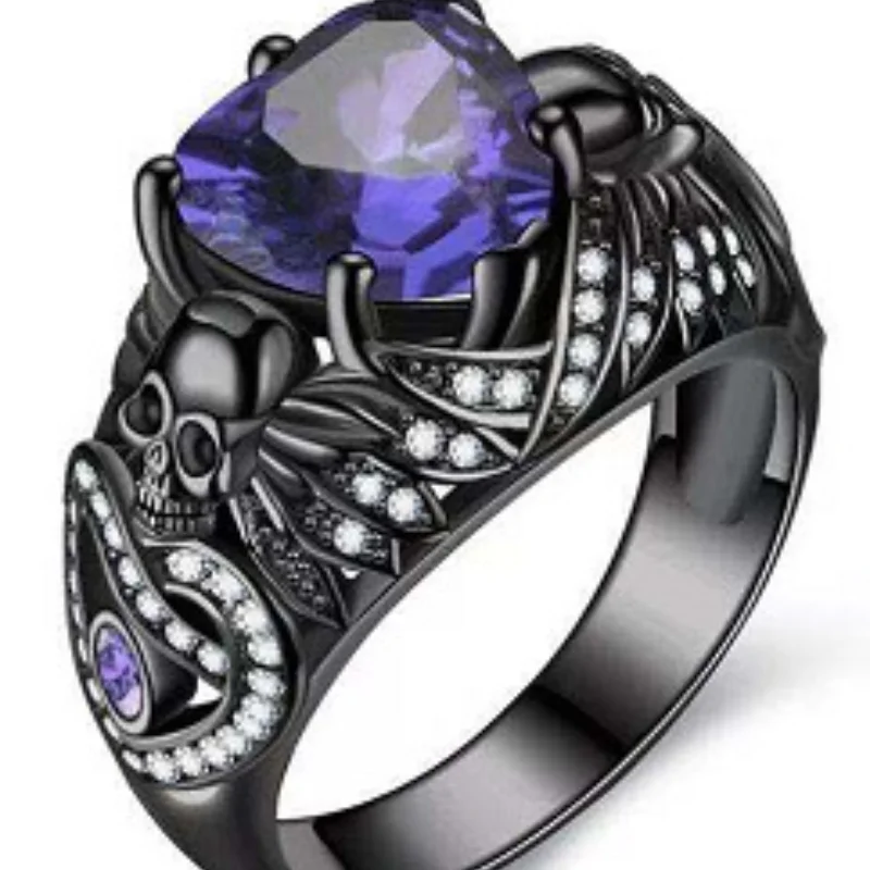 Megin D посеребренные черные резные череп панк фиолетовые любовь сердце кристалл