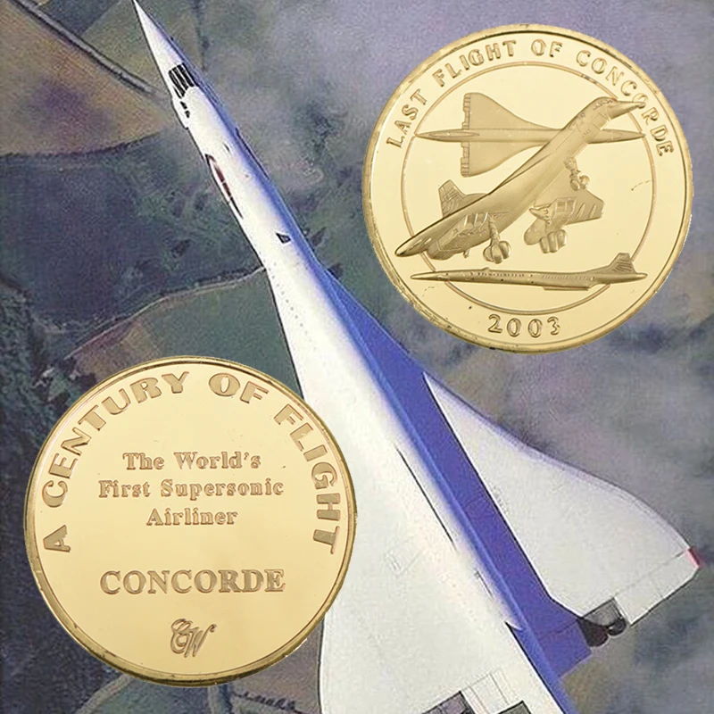 Монета последний полет Конкорда памятная монета с позолотой первая в мире