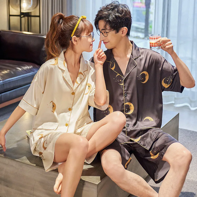 Пижамный комплект для пар женская пижама с принтом в виде полумесяца летние