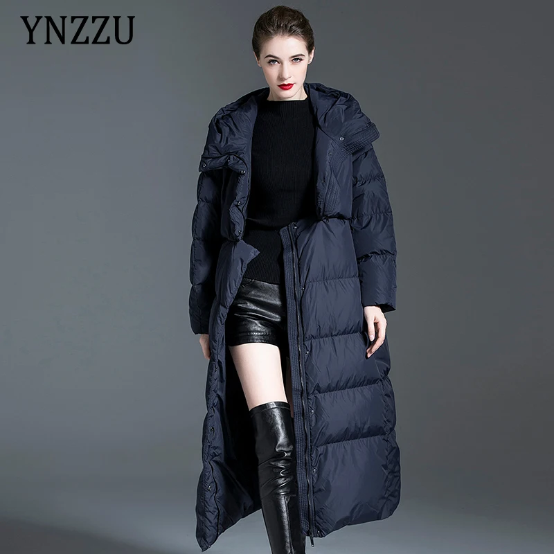 

Hooded White duck down jacket women's 2021 winter oversized warm female coat thicken fashion knee length Overcoat YNZZU 1O164