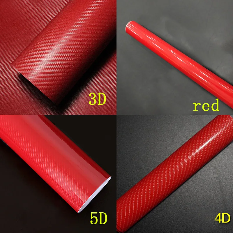 

50*150CM red 3D 4D 5D Carbon Fiber Vinyl Car Wrap Sheet Roll Film Car stickers and Decals Waterproof Motorcycle Sticker Styling