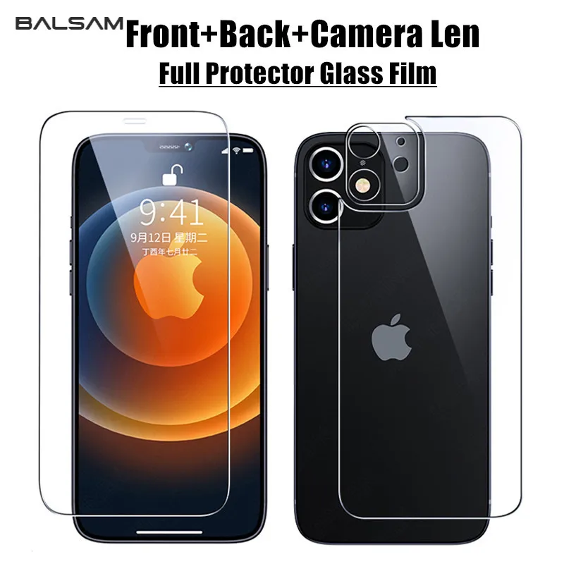 

3in1 Front+Back+Camera Lens Full Cover Tempered Glass Film For iPhone 13 12 Mini 11 Pro XS Max X XR 7 8 Plus SE Screen Protector