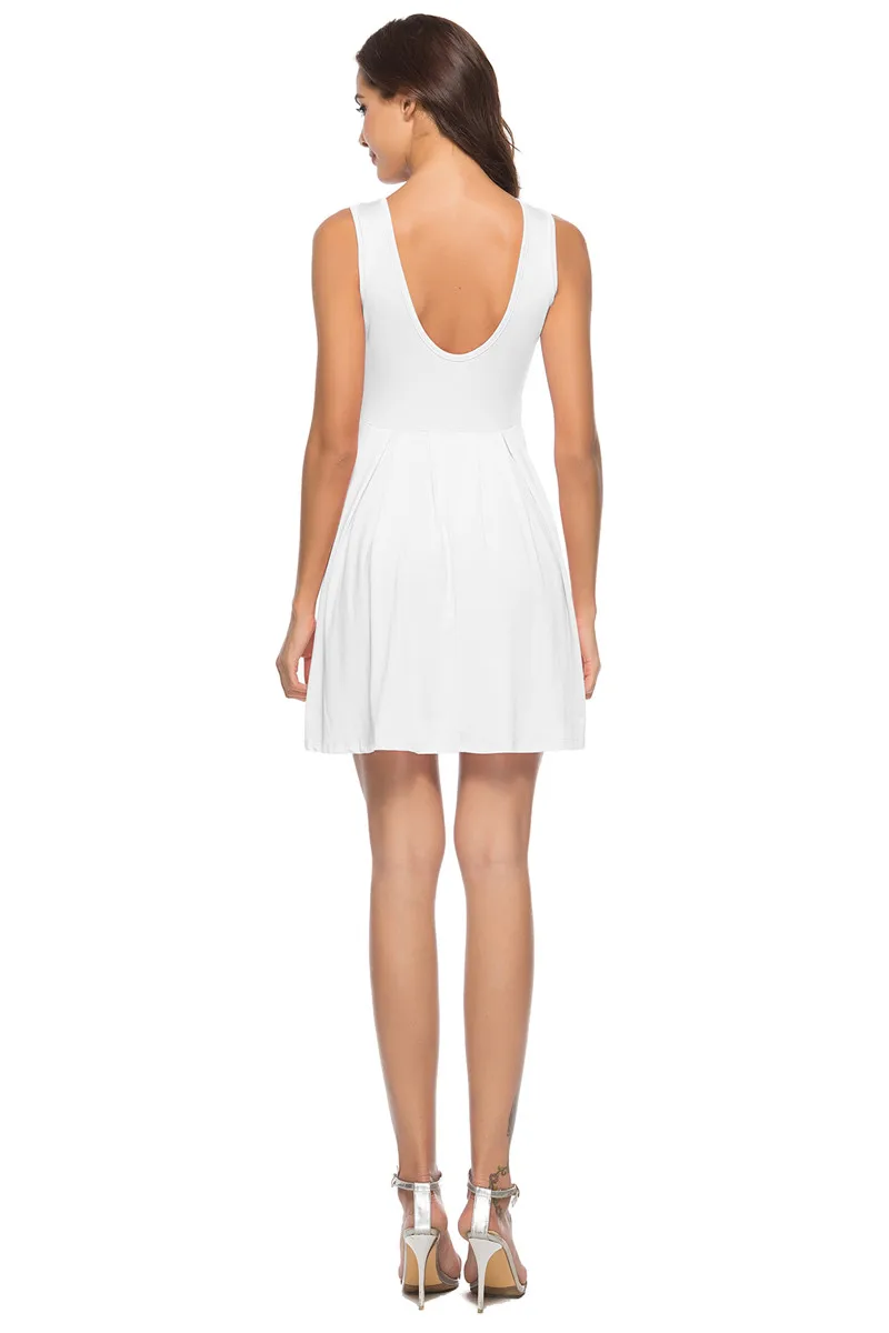 

Sexy Mini Dress Backless Pleated Princess Dress Crewneck Monochrome Sleeveless Dress Summer 2020 Women's Women Dress