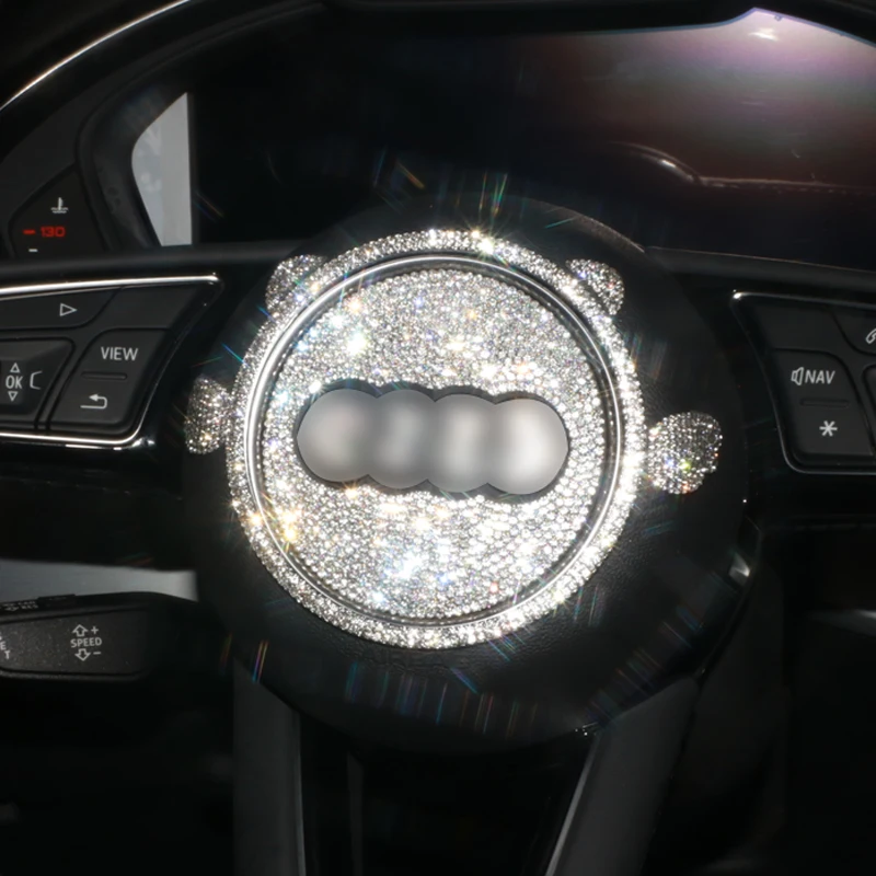

White Bling Crystal Car Steering Wheel Decoration Circle Diamond Sticker For Audi